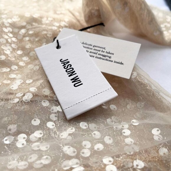 NWT JASON WU CHAMPAGNE SEQUIN ORGANZA LAYERED LONG SLEEVE CROP TOP - M - Picture 6 of 12